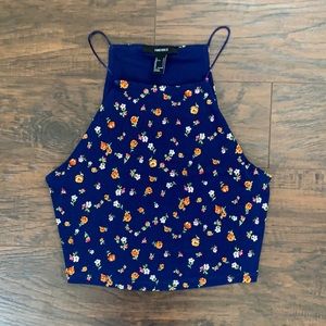 Forever 21 navy blue floral cropped tank